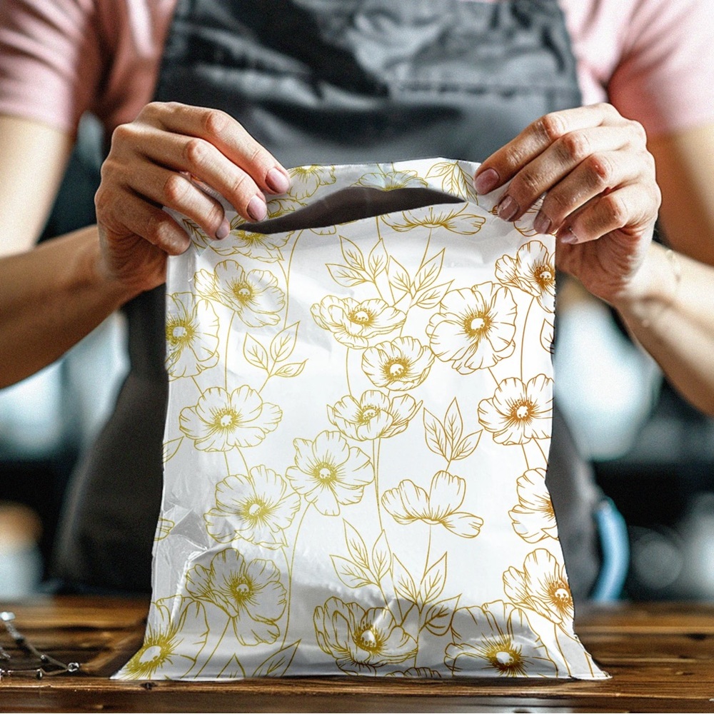 Gold Peonies Poly Mailer’s 10x13 Pack of 25 - Picture 8 of 11